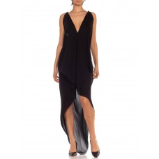 MORPHEW COLLECTION ATELIER Black & Gold Silk Chiffon Sexy Grecian Back Chain Gown