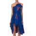 MORPHEW ATELIER Sapphire Blue  Silk Taffeta Reworked 1950S High-Low Cocktail Dress With Large Bow & Neon Orange Accents