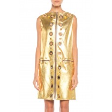 1960S MORPHEW COLLECTION Gold Leather Studded Mod Zipper Dress