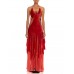 MORPHEW ATELIER Tomato Red & Gold Antique 1920'S Silk Velvet Backless Gown