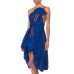 MORPHEW ATELIER Sapphire Blue  Silk Taffeta Reworked 1950S High-Low Cocktail Dress With Large Bow & Neon Orange Accents