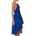 MORPHEW ATELIER Sapphire Blue  Silk Taffeta Reworked 1950S High-Low Cocktail Dress With Large Bow & Neon Orange Accents