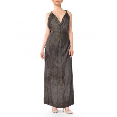 MORPHEW ATELIER Black & Gold Antique Patina Silk Lamé  Gown With Low Back And Caped Train