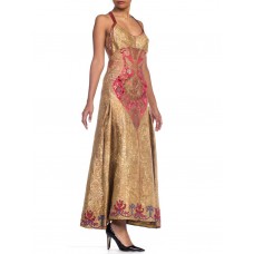 MORPHEW ATELIER Crystal & Snakeskin Trimmed Gown Made From Antique Victorian Silk Woven With Angels In Real Gold