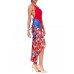 MORPHEW ATELIER Red & Blue Silk Lace Dress With Zippers Snakeskin Detailing