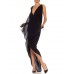 MORPHEW COLLECTION ATELIER Black & Gold Silk Chiffon Sexy Grecian Back Chain Gown