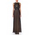 MORPHEW COLLECTION Black Silk & Poly Chiffon Gown With A Victorian Lace Collar